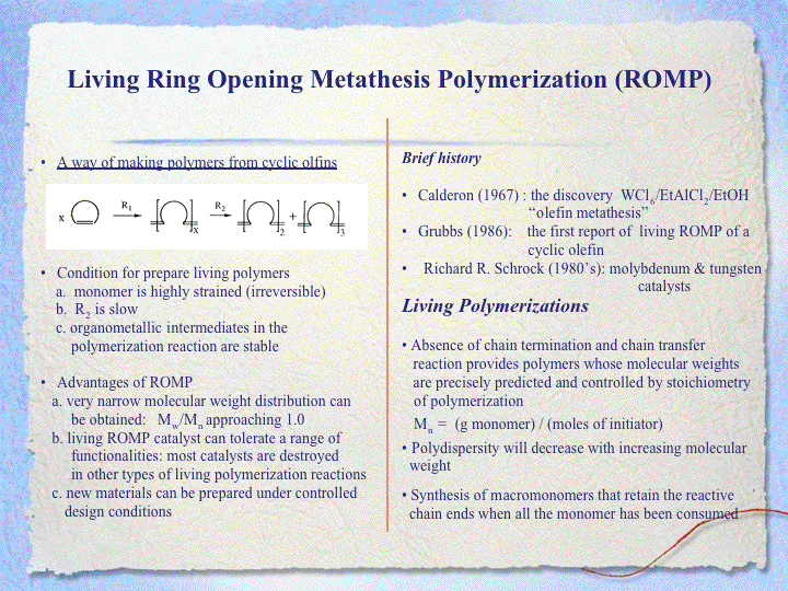 ring opening metathesis polymerisation romp ring opening metathesis polymerisation romp